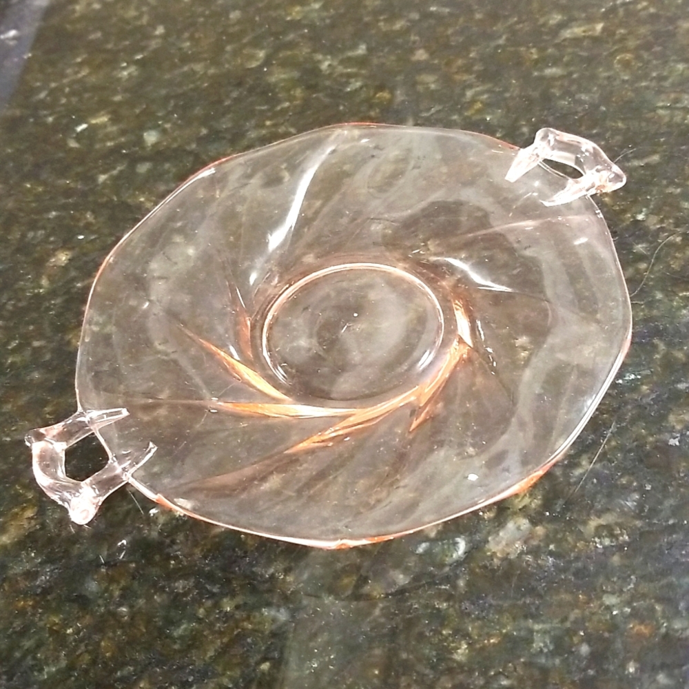 Vintage Heisey Pink Flamingo Twist Tab Handle Plate